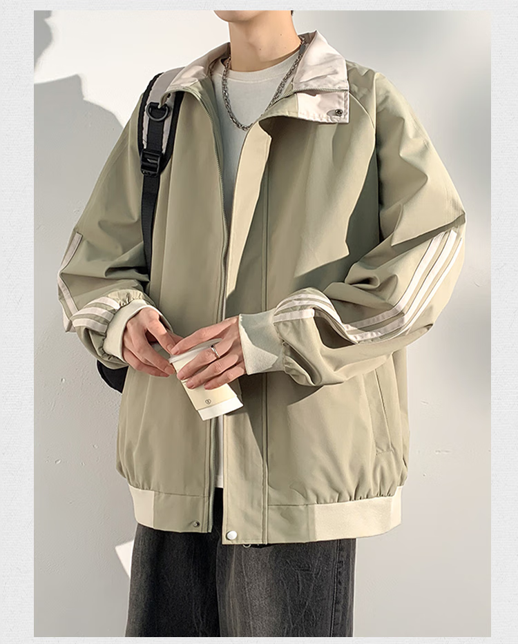 Dingfengbaoluo Men's Workwear Jacket Autumn Loose Stand Collar Baseball Sports Waterproof Casual Jacket MUY01 Light Khaki XL 6