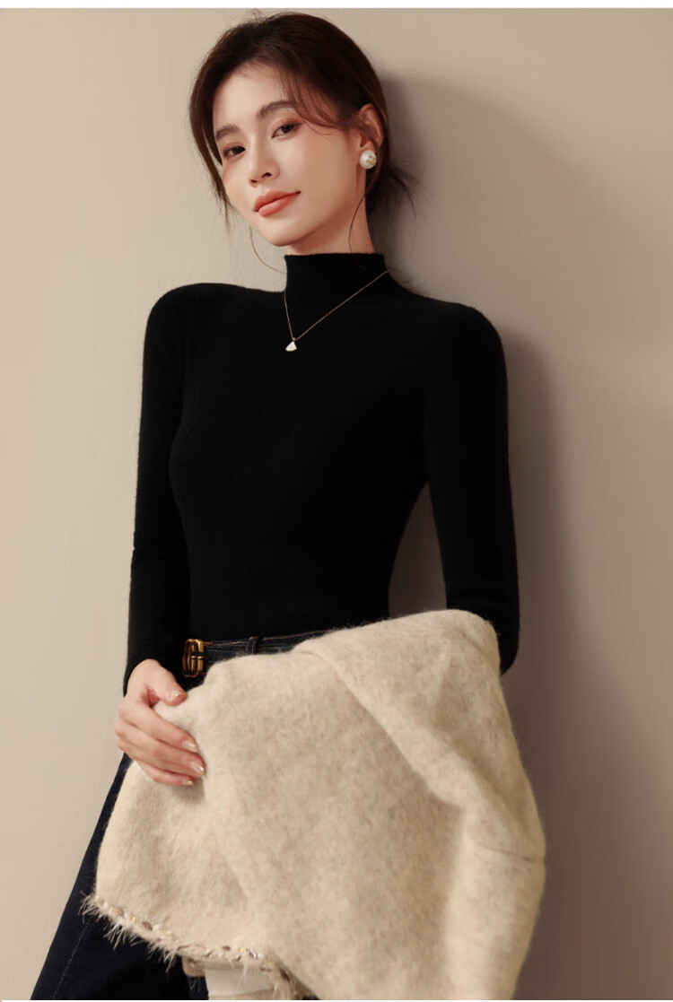 Zaisuo Women's Half Turtleneck Knit Sweater 2025 Autumn Winter Slim Fit Anti-Pilling Base Layer Top 3