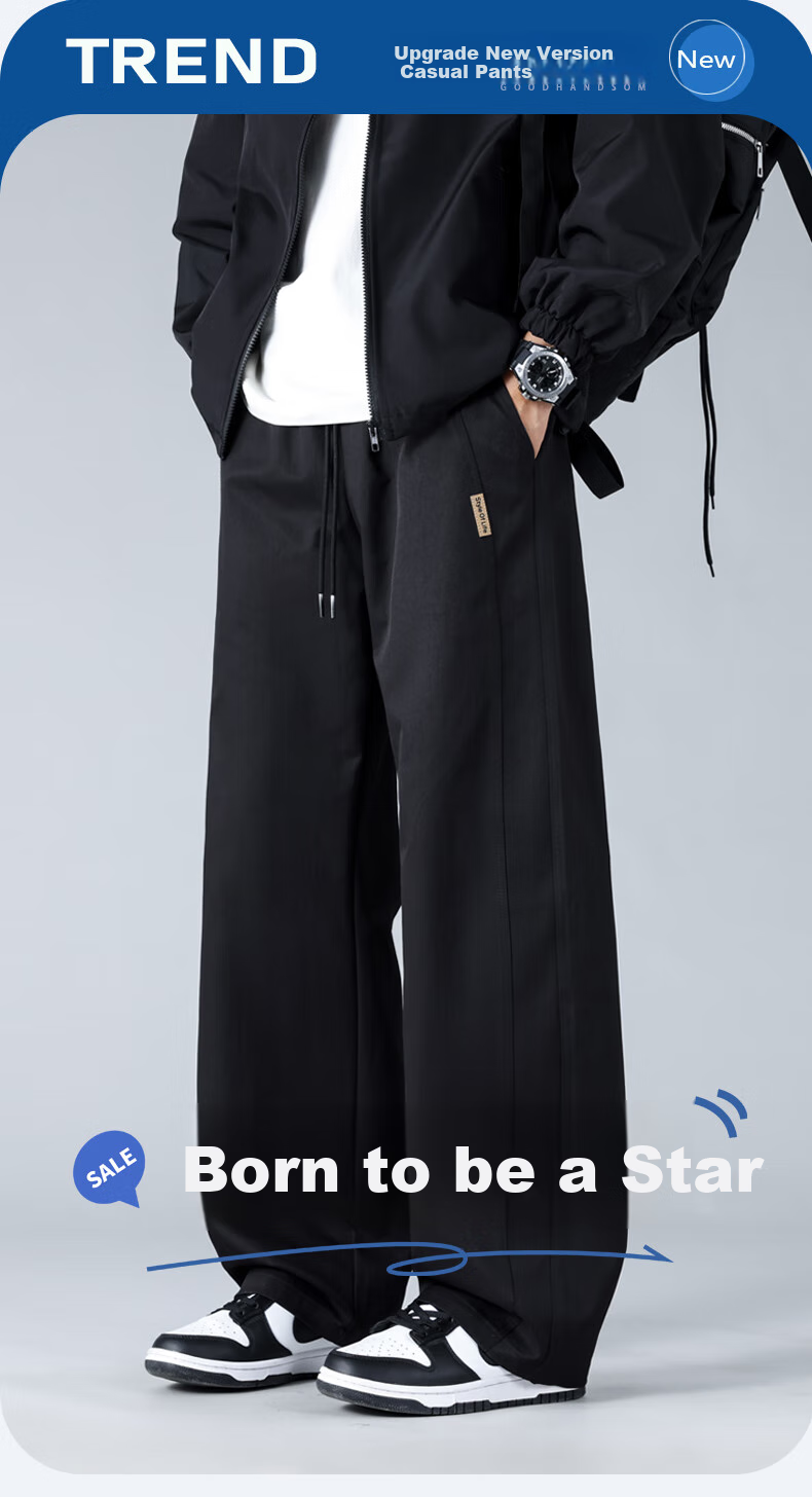 MMOPTOP Striped Lightweight Straight-Leg Pants for Men, Spring And Summer Trendy Loose-Fit Athletic Wide-Leg Casual Trousers K23117 Apricot Color M 1