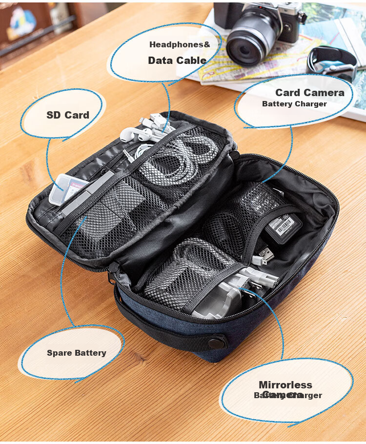 SANWA Travel Portable Bag, Cable And Power Cord Storage Pouch, Charger And Electronic Accessory Organizer, Light Gray 6
