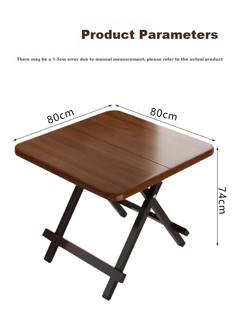 Jingcai Folding Dining Table, Small Outdoor Table for Mahjong, Home Study Desk, Square Table JDZ17, Walnut Color, 70cm Wide 8