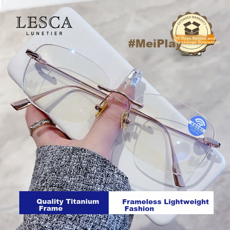LESCA LUNETIER Ultra-Light Pure Titanium Frameless Women's Anti-Blue Light High-End Gold Wire Frame Rose Gold 300 Degree Myopia Glasses