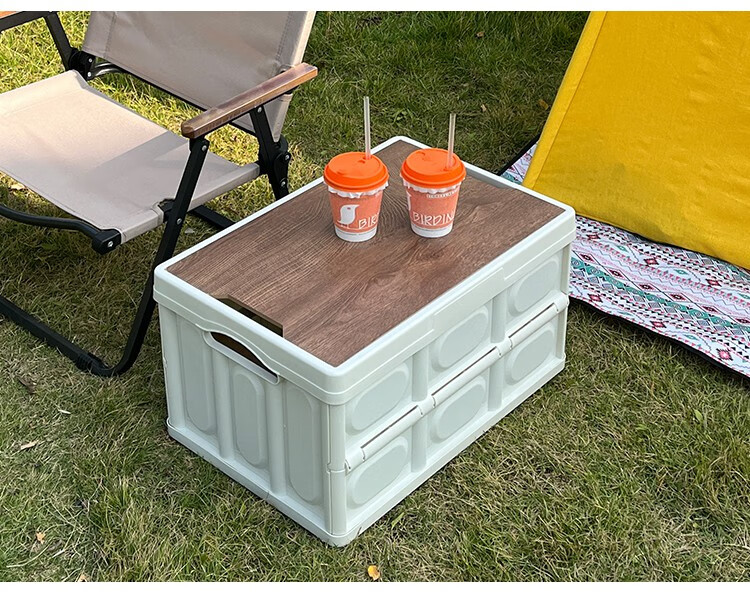 OurunZhe Outdoor Storage Box Camping Folding Box Car Trunk Organizer Utility Box Wooden Lid Portable 9
