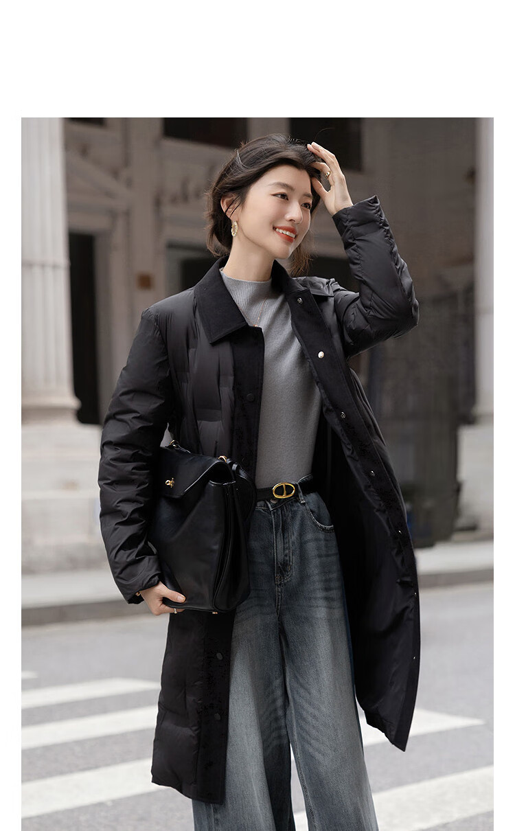 Demana [Dark Night Star River] Winter High Warmth 90% Duck Down Colorblock Lapel Straight Cut Women's Down Coat 2