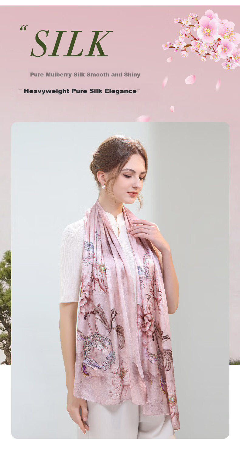 Hangsilu Silk Scarf for Women, Chinese Style Mulberry Silk Shawl Wrap, Elegant Practical Birthday Gift for Wife Or Mother 1