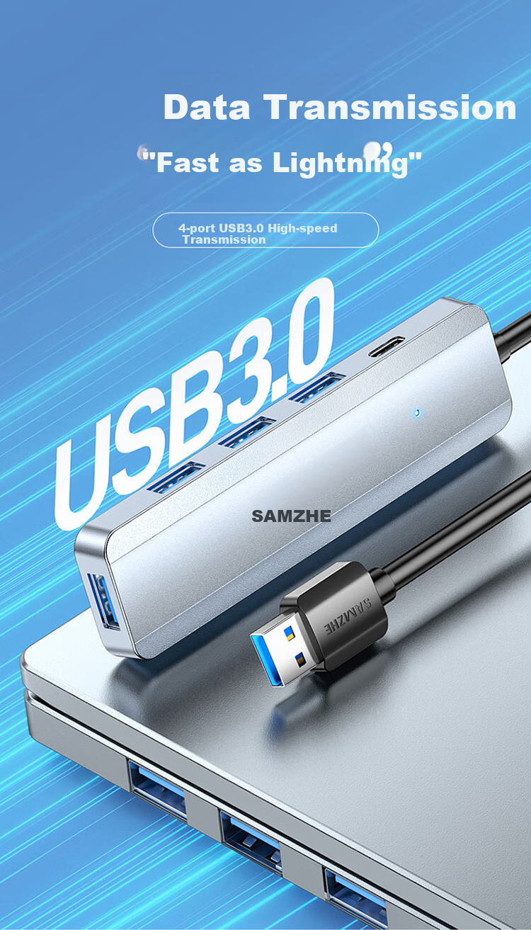 SAMZHE USB3.0 Hub Expander, High-Speed 4-Port Hub Splitter Docking Station, Laptop Hub Multi-Port Adapter Converter Extension Cable HUB11 2