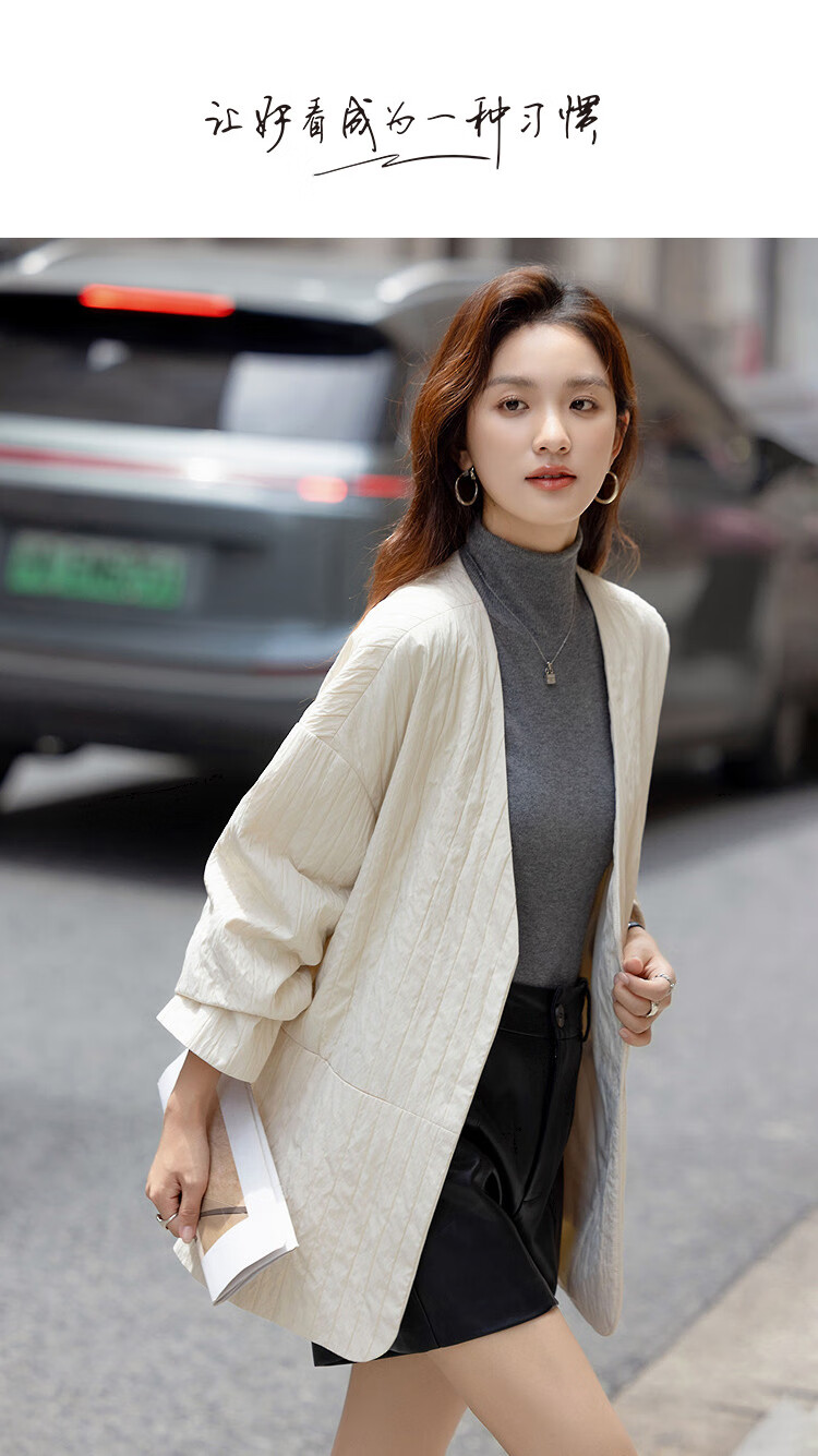 Demana [Smart Aesthetic] Winter Korean Style V-Neck Loose Drop Shoulder Hidden Placket Vintage Striped Women's Blazer Jacket 1