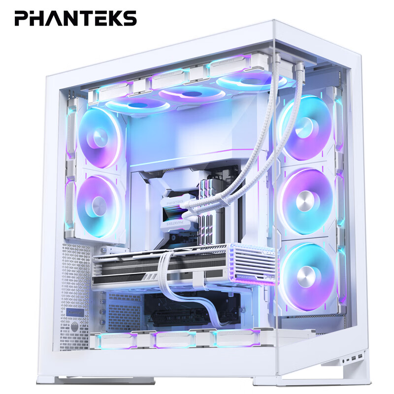 PHANTEKS NV9 White Frameless Full-View Seaview Computer Case (Dual 420/480 Water Cooling, EATX/SSI-CEB, ARGB Dual Channel Lighting Control, Type-C)