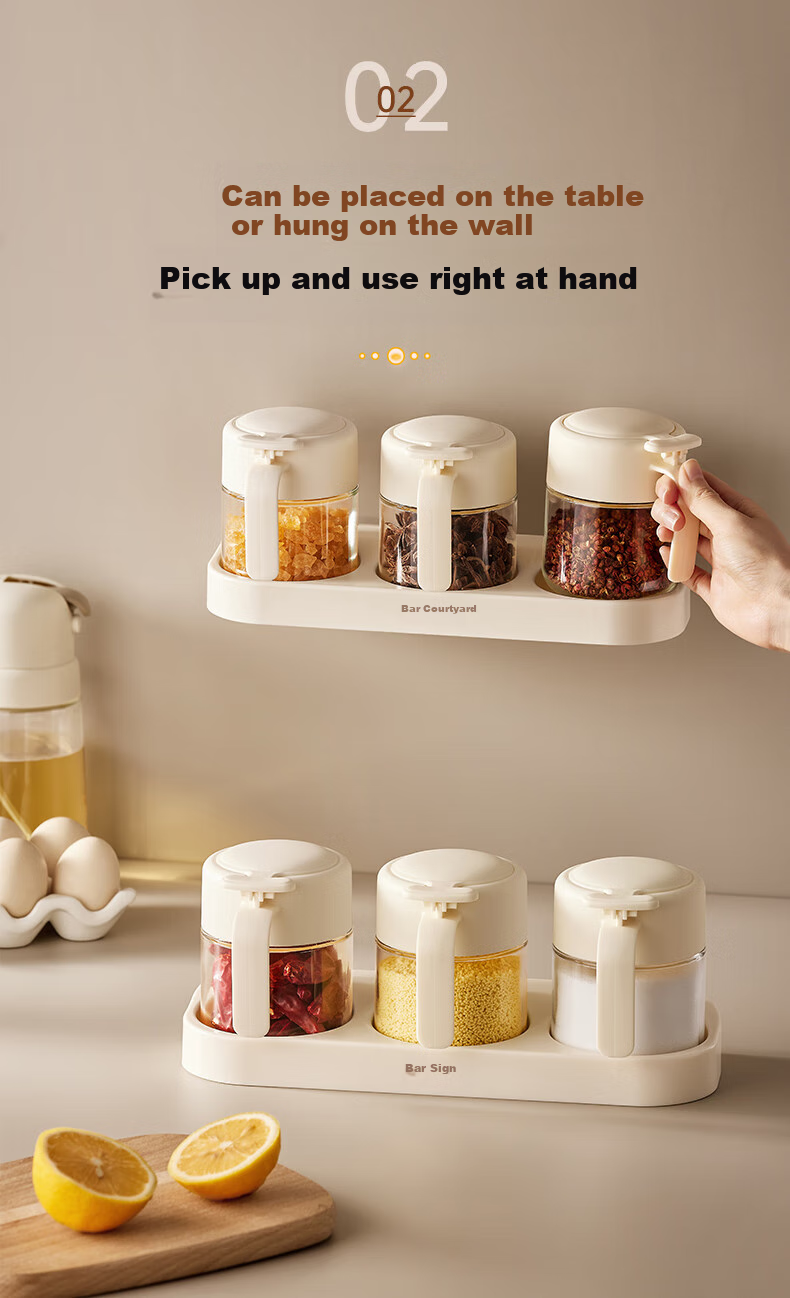 Bear Seasoning Set of 4 Pieces, Spice Containers And Bottles, Kitchen Salt Shaker with Spoon And Lid, Glass Storage Box for Condiments 5