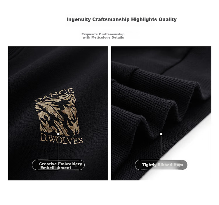 DANCING WOLVES [7A Antibacterial & Anti-Static] Exquisite Embroidery, Durable, Easy-Care, Skin-Friendly Comfortable Men's Sweatshirt, 503 Purple 3