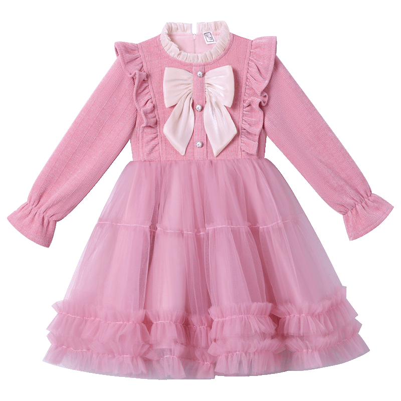 PEPCO Girls' Long Sleeve Dress Autumn Princess Puff Dress Pink 150