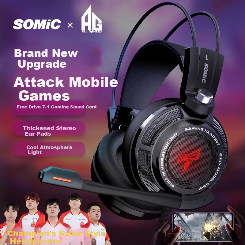 SOMIC G941 Mobile Gaming Edition, Over-Ear Gaming Headset, Plug-And 7.1 Game Sound Card, Virtual 7.1 Audio Effects, Sound Positioning, Type-C Interface with Microphone, Computer Headset