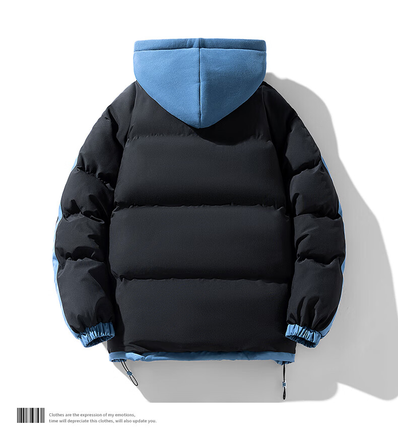 Warrior Men's Winter Thickened Cotton Padded Jacket Hooded Black 3XL 14