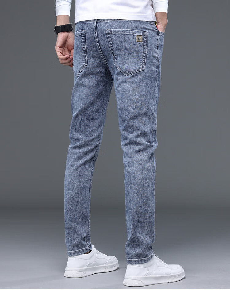 Pierre Cardin Men's Jeans Spring Summer Trendy High-End Casual Slim Fit Tapered Pants Blue 28 7