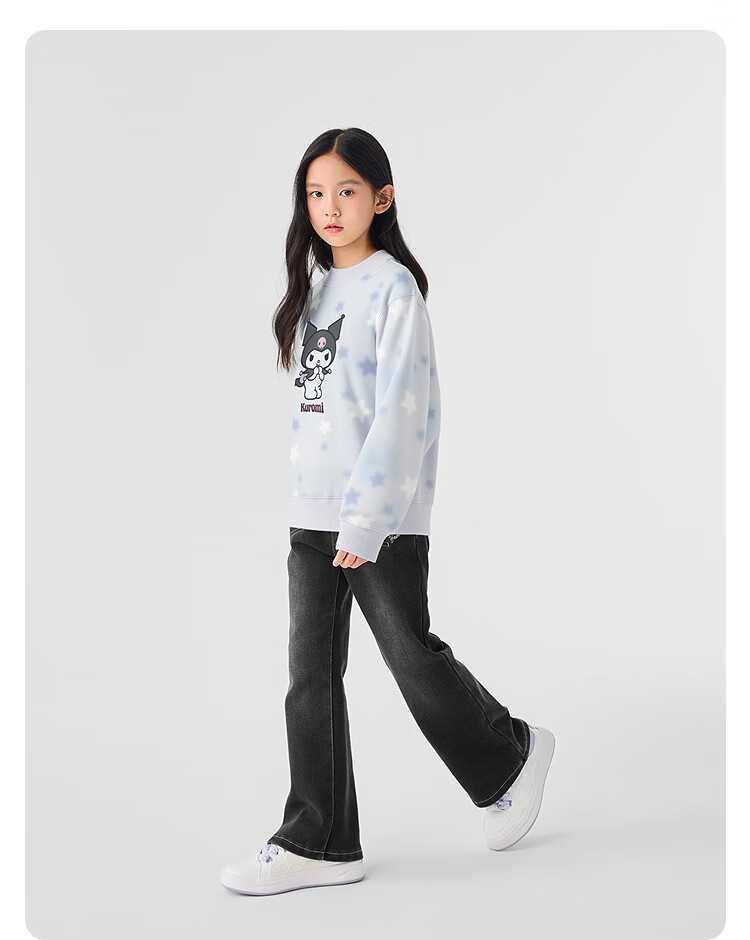 BALABALA [Kuromi IP] Girls' Sweatshirt, Children's Winter Wear, Comfortable Pullover Casual Top for Older Kids 3