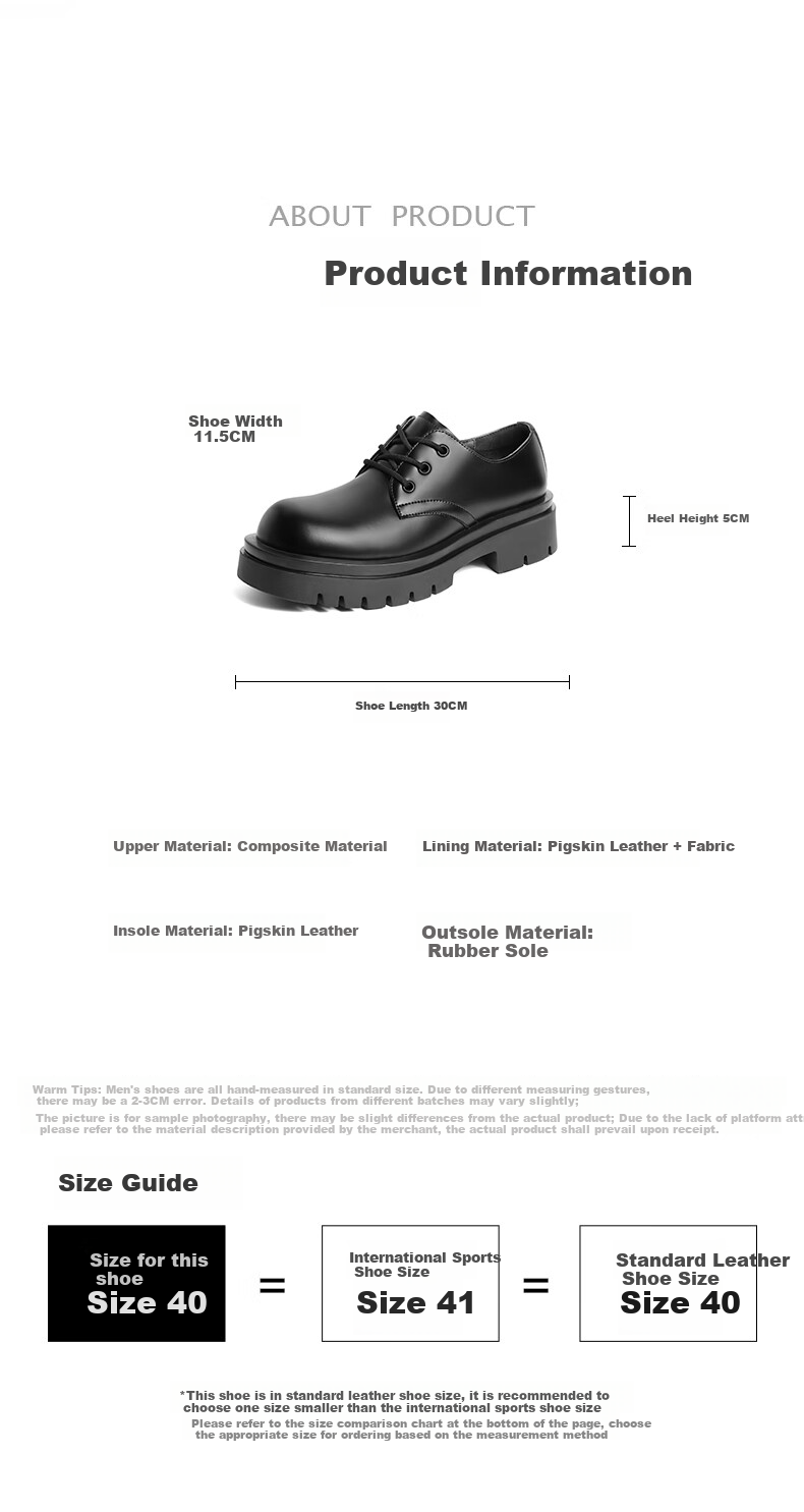 Belle Zhang Linghe Yangyang Same Style Thick-Soled Business Derby Shoes Men's Autumn Commute Formal Leather Shoes, Black Glossy, Size 44 11