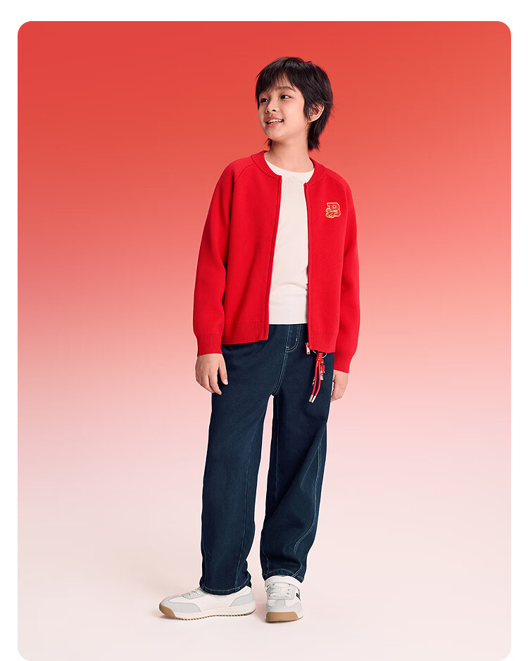 Balabala [balaOne] Kids Unisex Loose Knit Red Sweater New Year Greeting Wear Versatile Children's Pullover 2