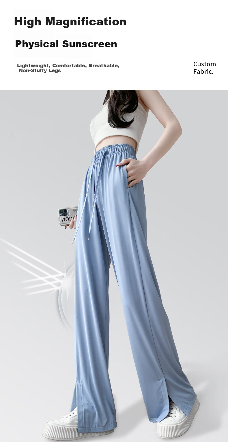 Langsha Women's Ice Silk Wide-Leg Sun Protection Pants Straight Quick-Dry Casual Breathable Sports Slimming Anti-Mosquito Long Pants 9