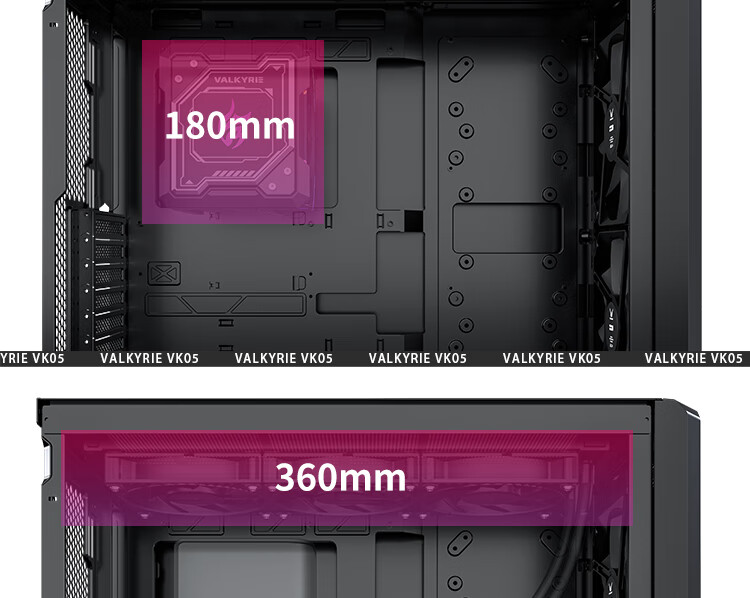 VALKYRIE VK05 BLACK ATX Mid-Tower Gaming Desktop Case with 6-inch LCD Touchscreen, LED Display, Dual 16030 Fans, Backplate Support 5