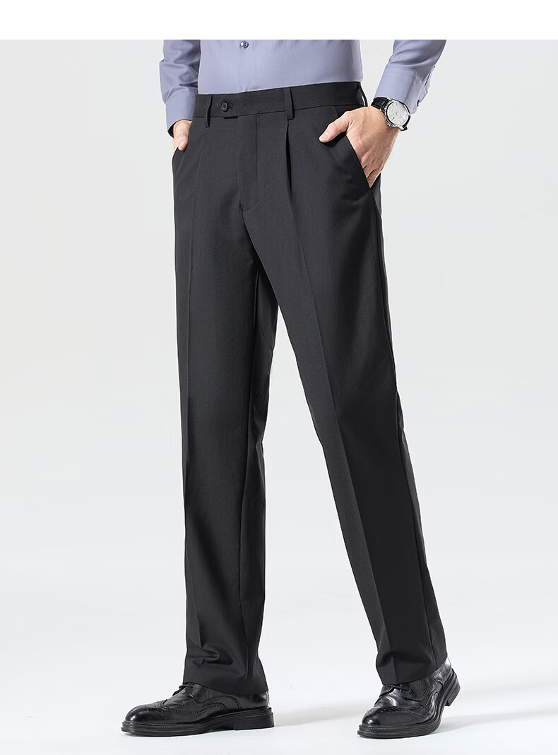 FIRS Men's Wool Blend Spring Autumn Business Loose Fit Commuter Dress Pants Straight Leg Casual Trousers 9