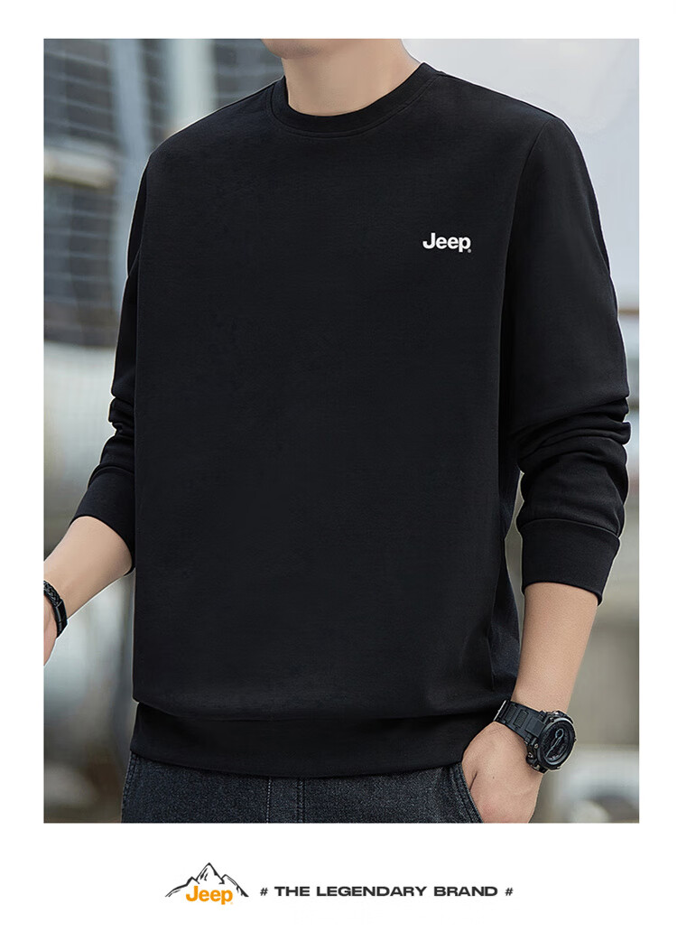 JEEP Men's Sweatshirt, Loose-Fitting Round Neck Undershirt for Spring And Autumn, Trendy Top, Men's Clothing, Black, 3XL 6