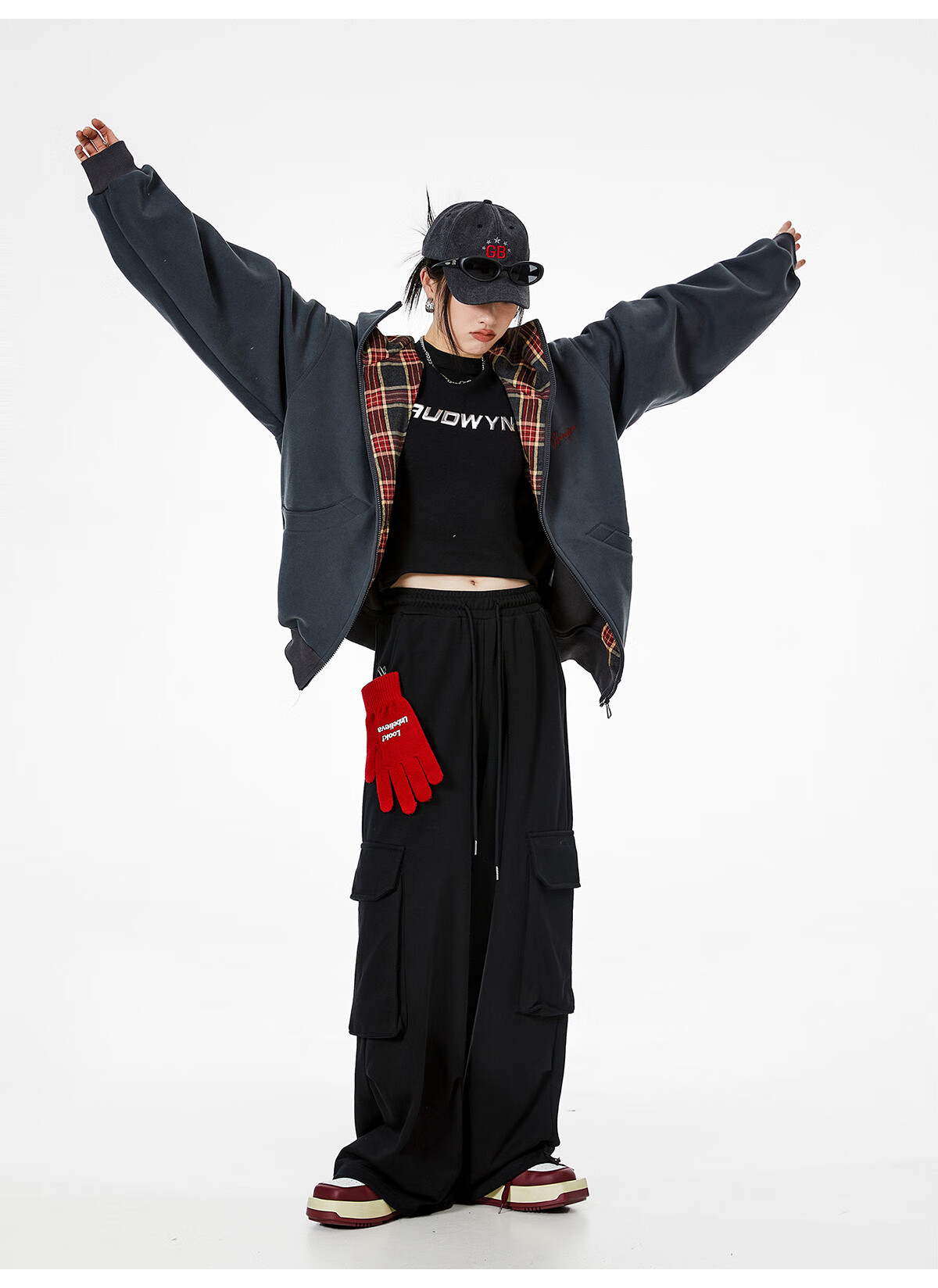 ICH MODE Celebrity Style American Plaid Patchwork Cardigan Sweatshirt Autumn Jacket Sports Cardigan Top Women Heather Gray XL 12