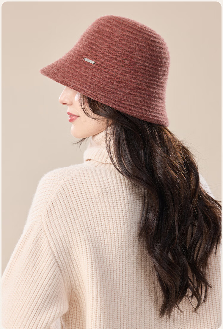 JIUMU Sheep Wool Warm Fisherman Hat Autumn Winter Slim Face Bucket Hat Elegant Fedora Winter Windproof Cold Resistant Hat for Women 14