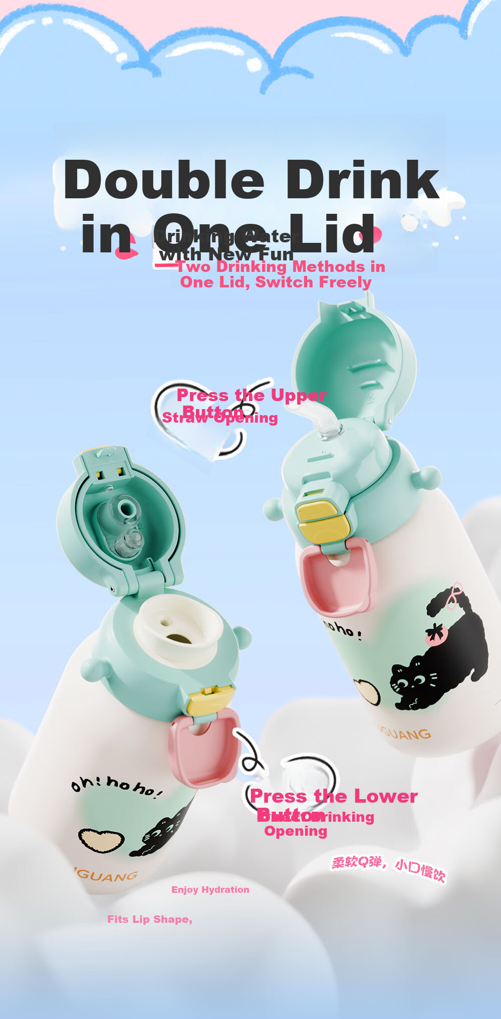 FGA Fuguang Children's Insulated Cup, 316 Stainless Steel, High-Value Straw Water Bottle for Women, Large Capacity Water Bottle for Students, 560ml 3