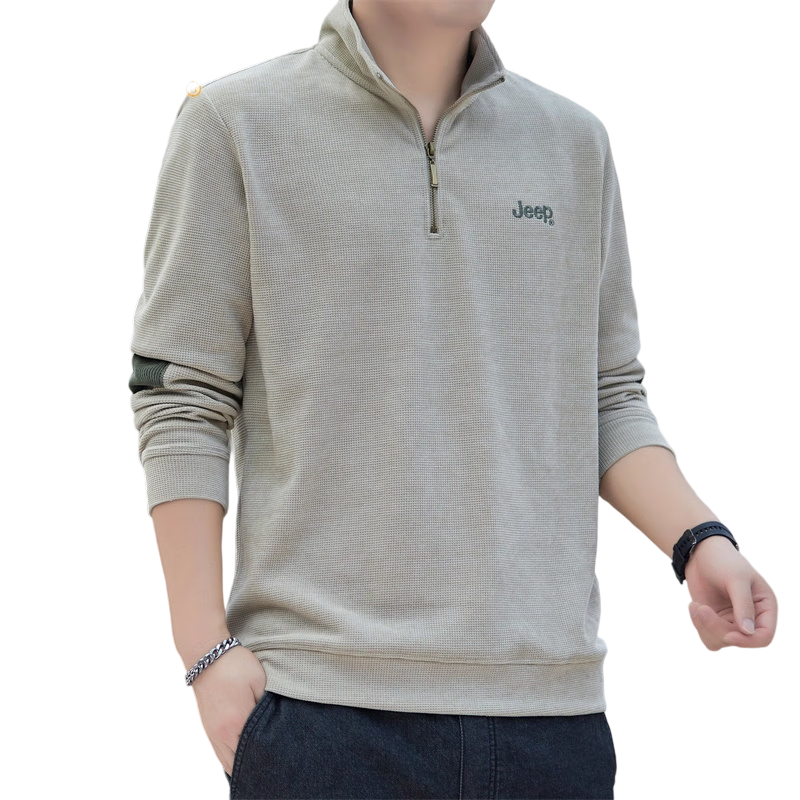 JEEP Men's Autumn Winter Zip-up Loose Long Sleeve Sweatshirt Casual Sportswear Apricot XL