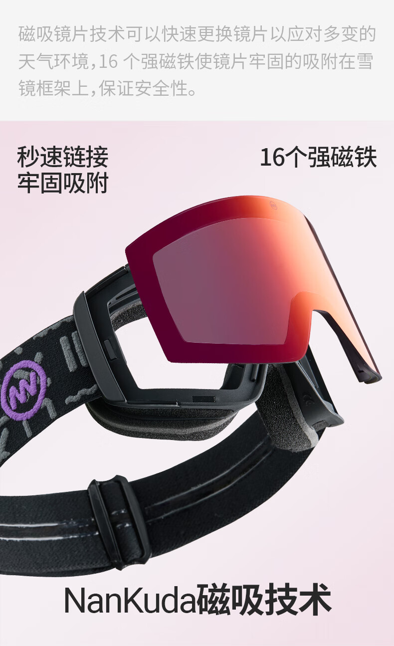 Nan En [Mi Jing] Children's Magnetic Ski Goggles Youth HD Anti-Fog Ski Equipment Shark Black 1