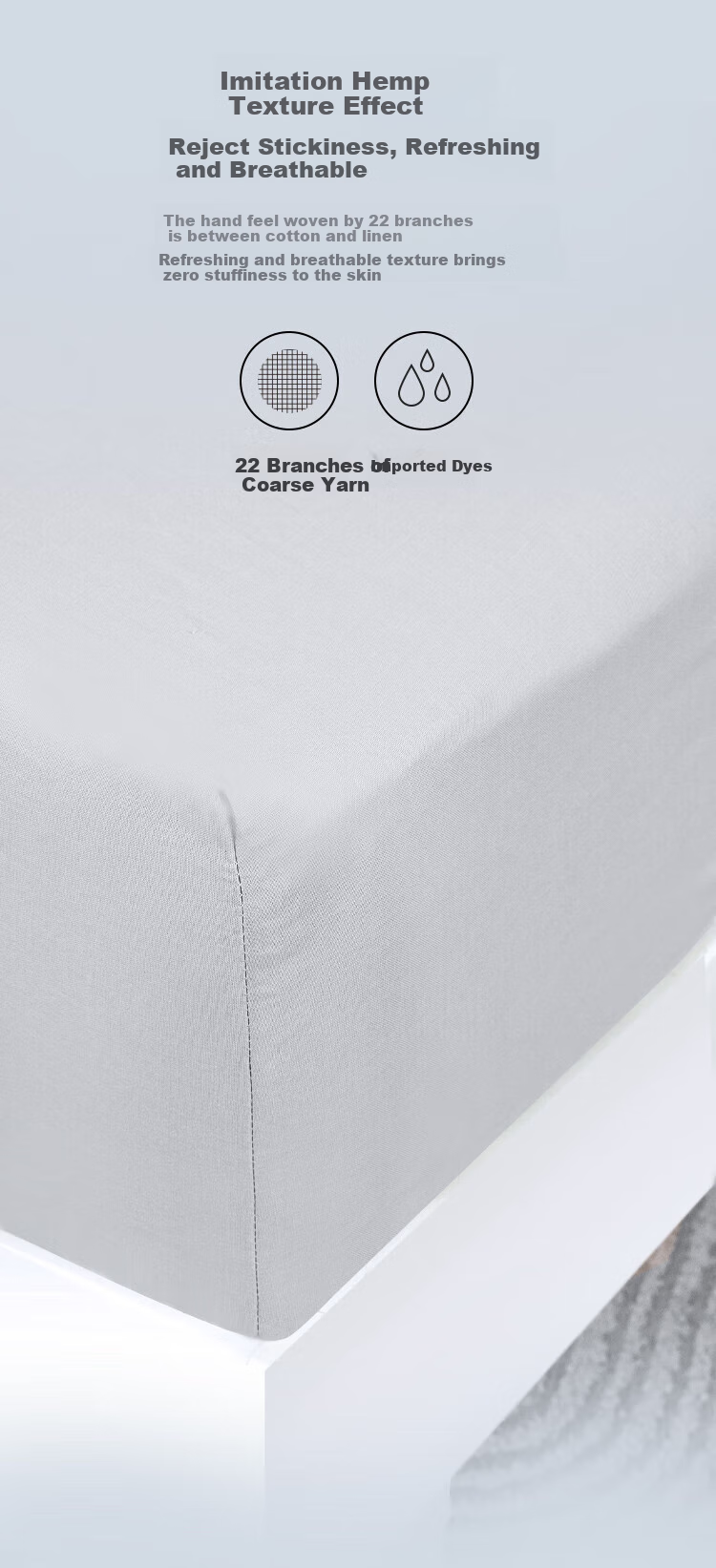 One's Member (Yi De Ceng) Pure Cotton Linen-Like Fitted Sheet, Sunlight Gray, for 1.8m Bed, 180*200+30cm 4