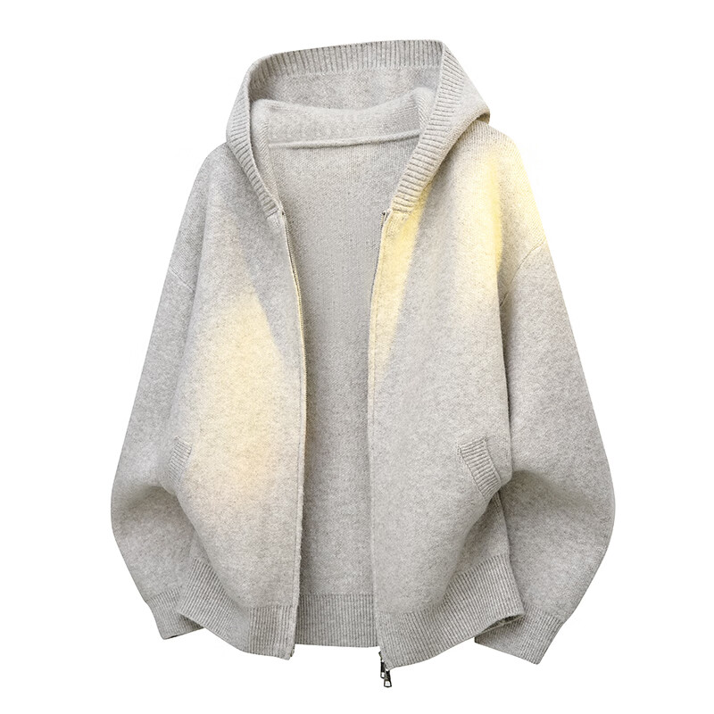 Dingfengbaoluo Men's Hooded Cardigan Sweater Autumn Winter Premium Trendy Solid Color Long Sleeve Jacket VBN10 Charcoal Black 2XL