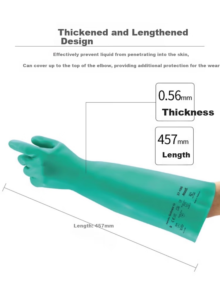 Ansell Chemical Protective Gloves, Acid And Alkali Resistant, Corrosion Resistant, Extended And Thickened Nitrile Rubber, Non-Slip, Durable Protective Work Gloves, 37-185 (1 Pair), 9/L 5