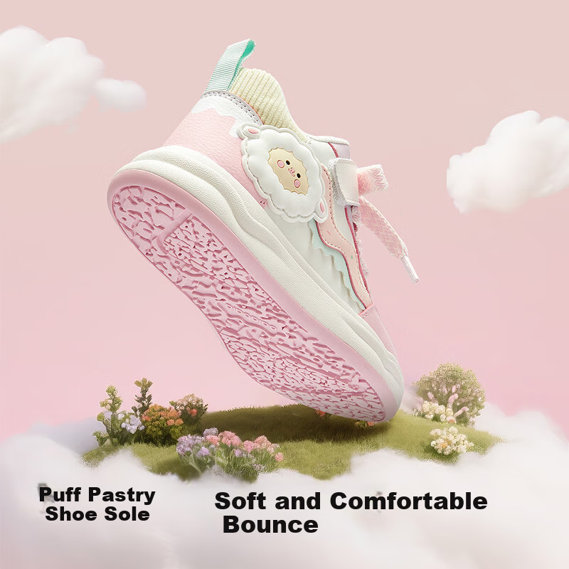 BALABALA Children's Shoes, Girls' Sneakers, Kids' Sports Shoes, White Casual Shoes for Autumn And Winter, Sweet Fleece-Lined