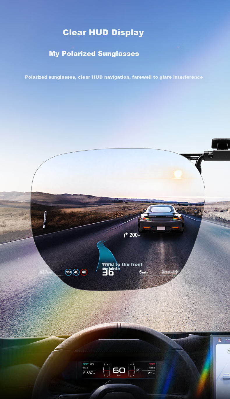 CAPONI Polarized Clip-On HUD Display Sunglasses, Color-Changing Sunglasses for Men And Women, Day And Night Use, Driving-Specific Glasses 3