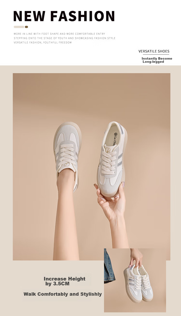 La Chapelle Women's Shoes, Training Shoes for Women, Versatile Thick-Soled White Sneakers, Low-Top Casual Skateboard Shoes for Women-079BR Beige/black 37 1