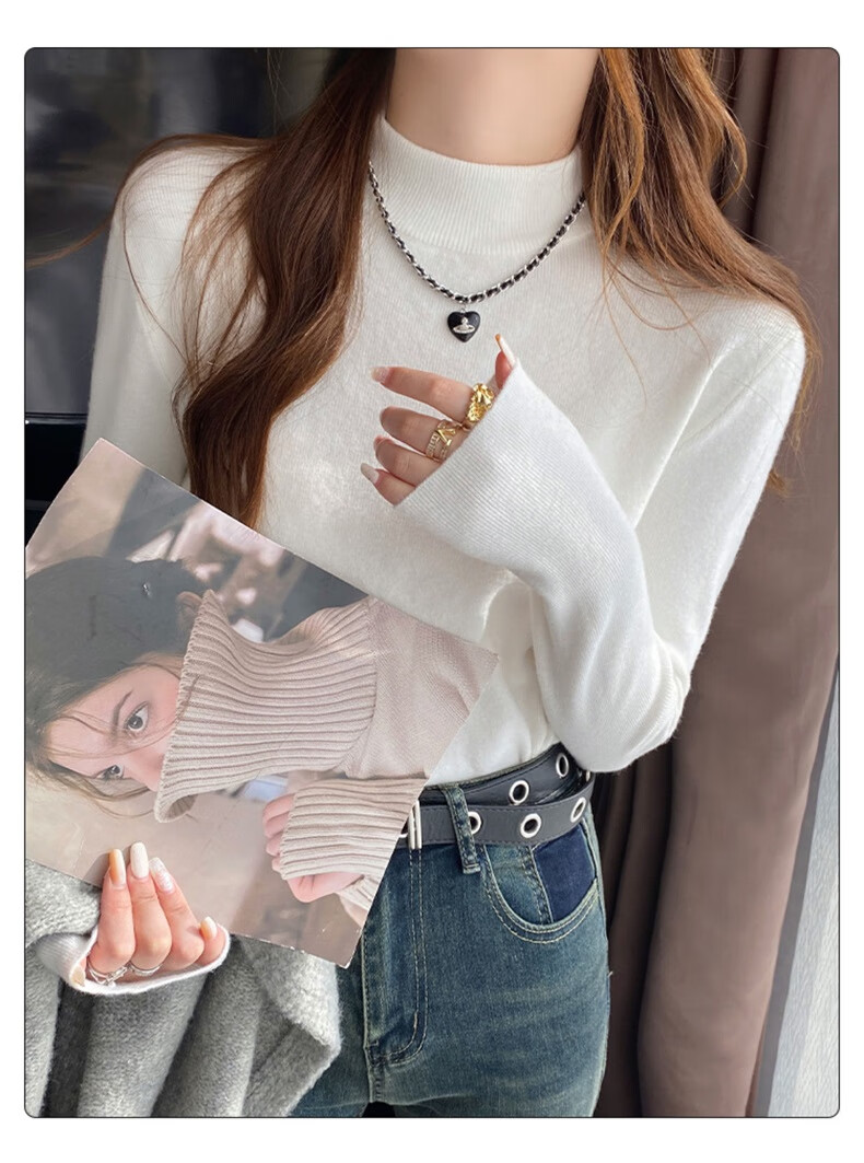YUZHAOLIN Women's Half Turtleneck Base Shirt Autumn Winter 2025 New Knitted Lazy Style Soft Sweater Black 16