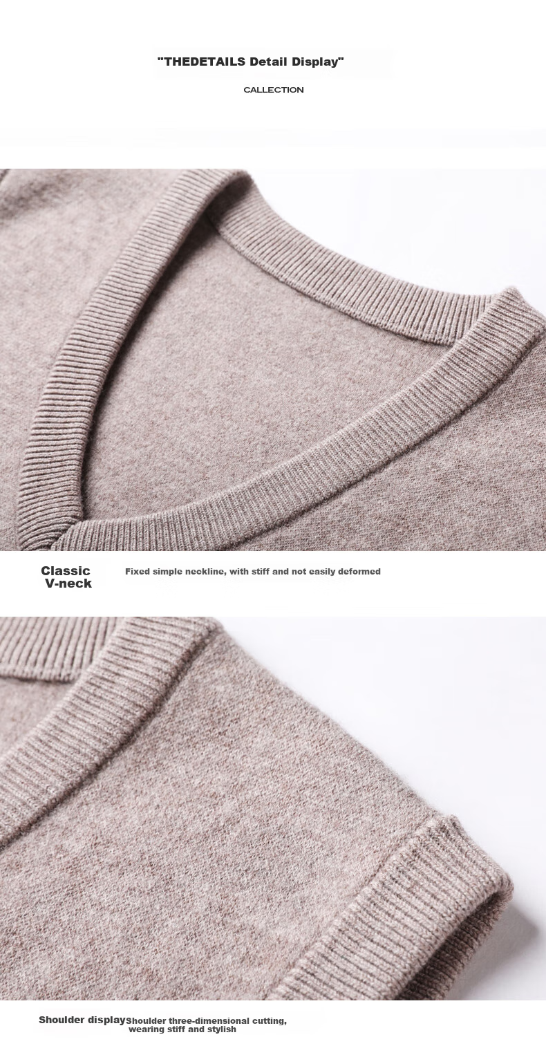 Hengyuanxiang Pure Wool Vest for Men, Autumn Pullover V-Neck Knitted Sweater, Sleeveless Inner Layer for Men's Sweater 37