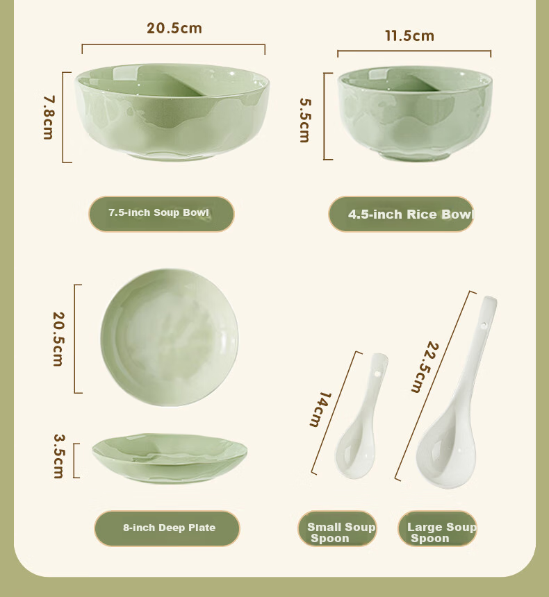 TREEJACK Ceramic Bowl And Plate Set, French Minimalist Cream Style Bowls, Plates And Chopsticks, Housewarming Gift, Tableware Gift Box, 28-Piece Set 16