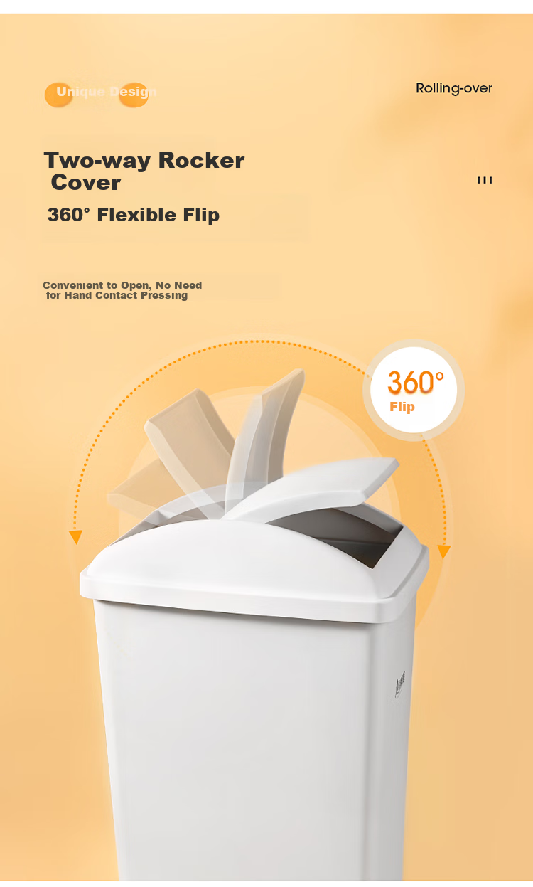 MARYYA Lidless Trash Can, 12L Large Square White, for Home Bathroom Living Room Dorm Office, Narrow Gap Garbage Bi 5