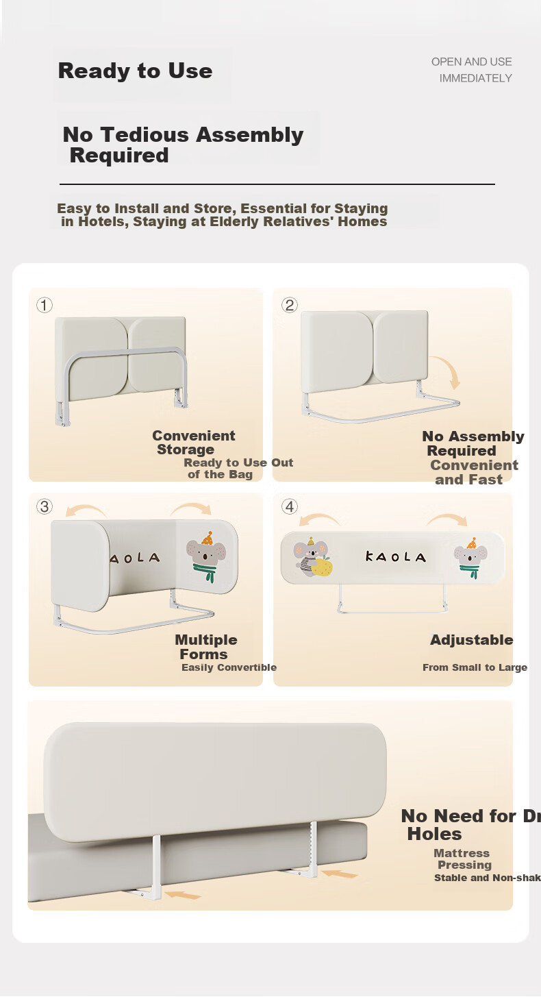 Nuofanya No-Installation Baby Safety Gate, Portable Foldable Barrier, Simple And Easy to Set Up, Dumbo Design, 1.8 Meters Per Panel 3