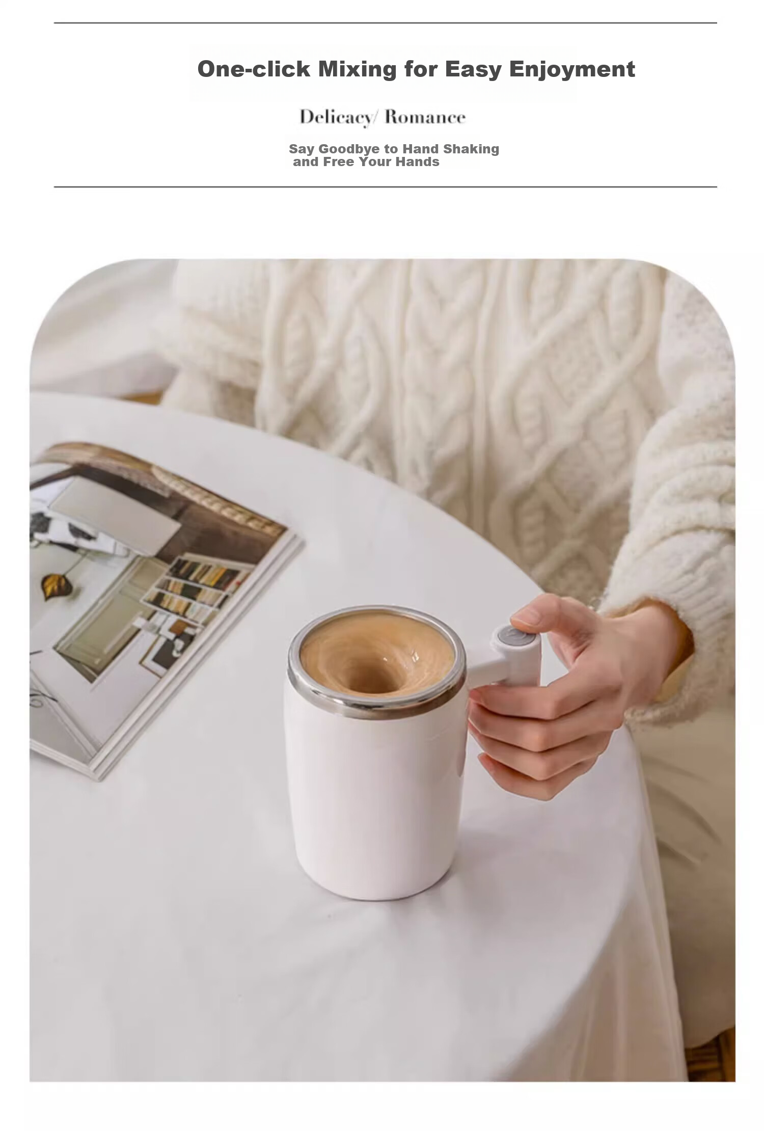 ZARVYRELAXED Automatic Stirring Cup, Rechargeable Rotating Water Bottle, Electric Coffee Mug, Home Office Shaker Cup, Mug, 400ml 3