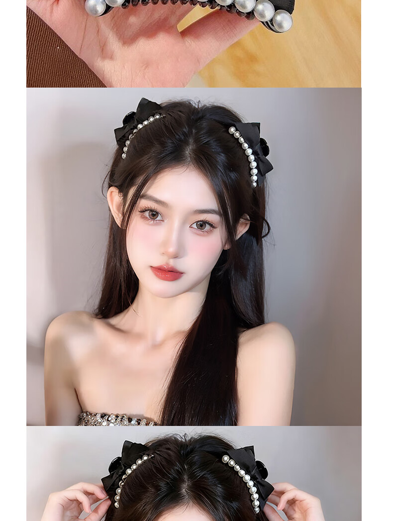 Jianying Shu French Pearl Black Bowknot 2-Piece Hair Claw Clip Hair Accessories for Women 6