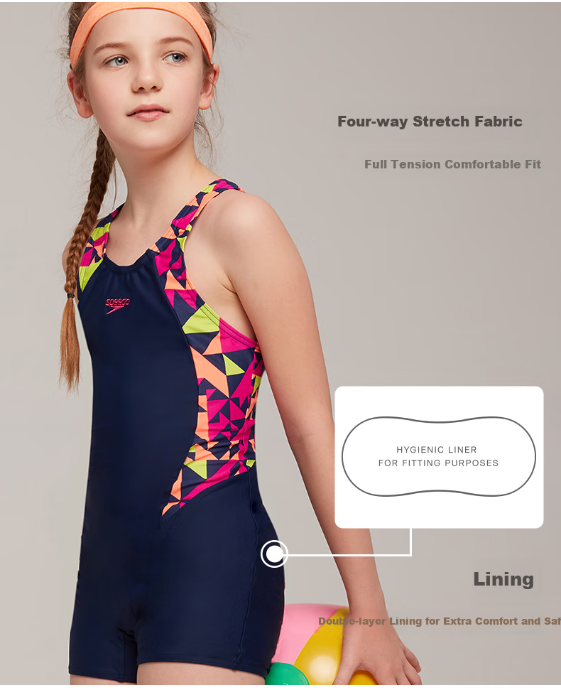 Speedo Children's Swimsuit with Digital Print, Sun Protection, Chlorine Resistance, Quick-Drying One-Piece Swimwear for Girls, Navy Blue/pink, Size 30 13