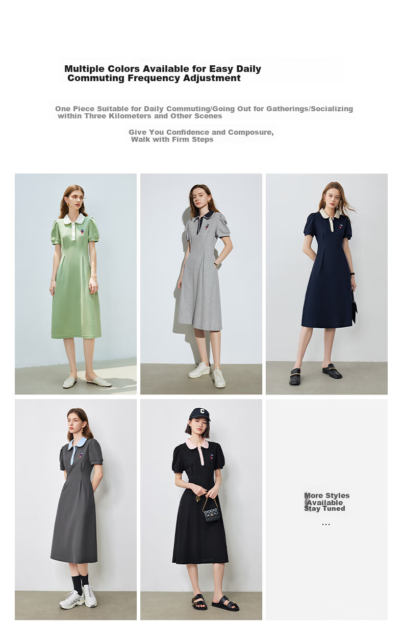 Chuyu Polo Collar Dress with Waist-Cinching Slimming Effect for Women, New Summer 2025 A-Line Short-Sleeve T-Shirt Midi Skirt, Gray, Size S 11