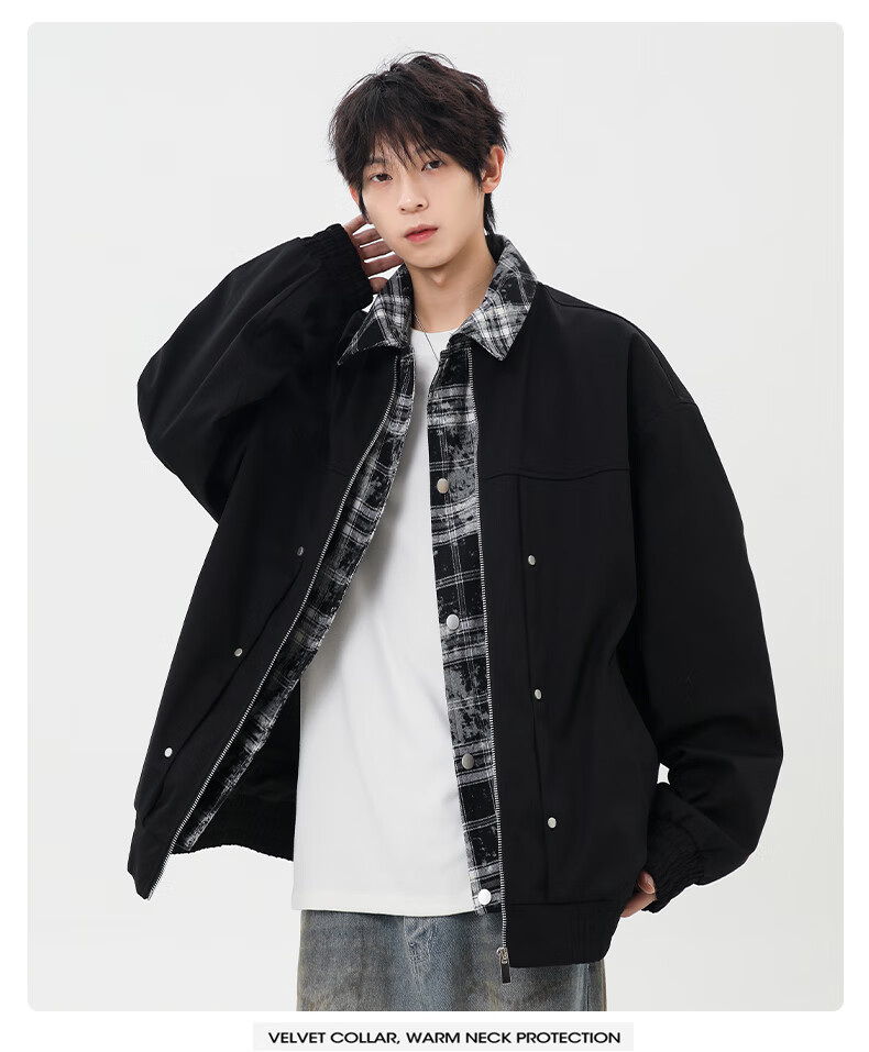 CLOR Men's Autumn Winter Two-Piece Style Casual Plaid Lapel Jacket JK11 Coffee XL 3