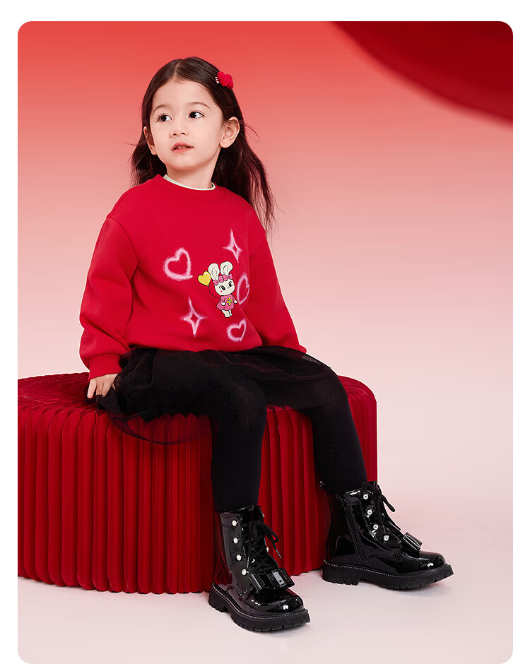 Balabala Kids Sweatshirt Red Boys Girls Spring 2025 New Year Outfit Baby Printed Base Shirt 3