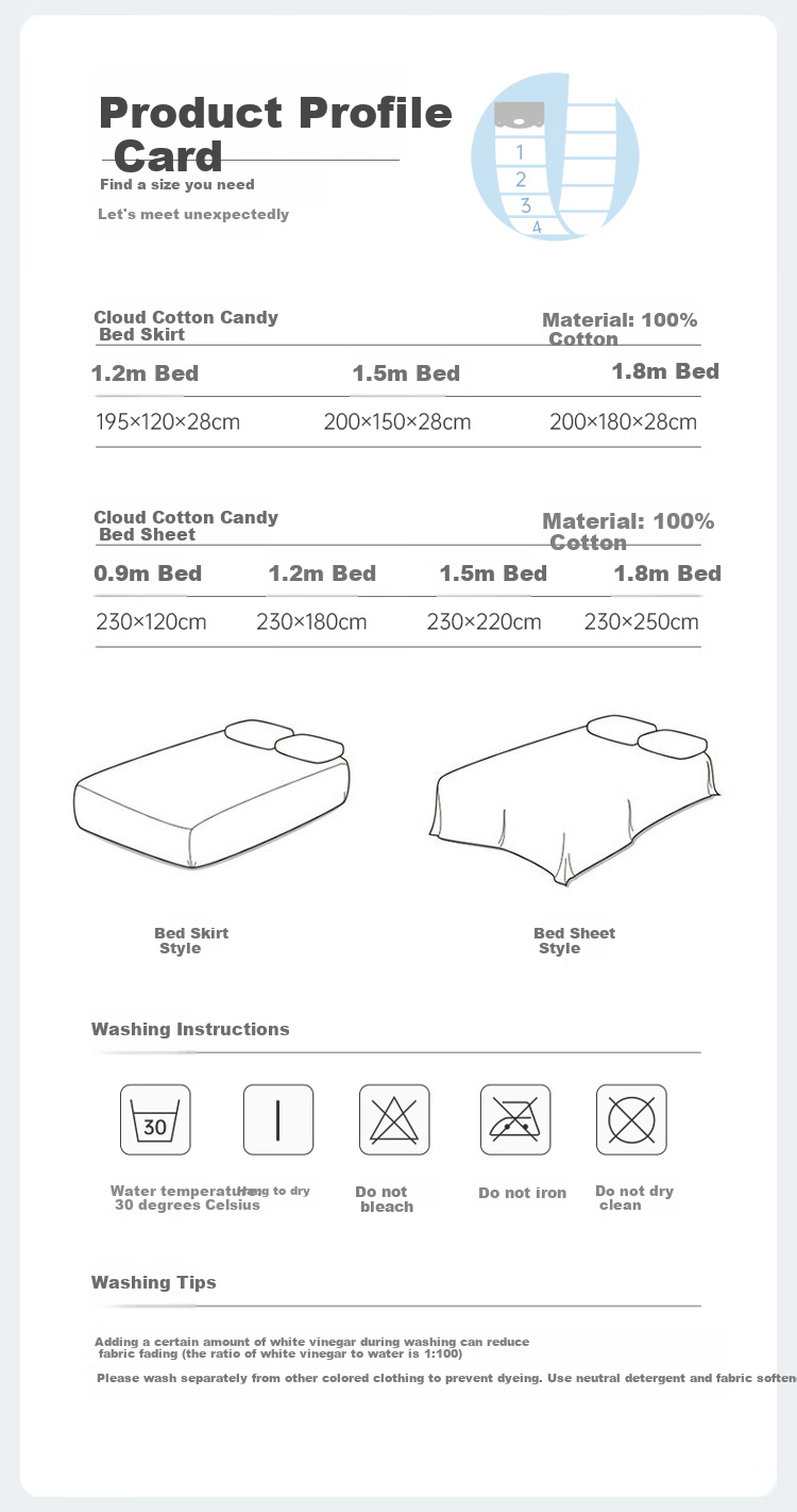 Dohia Pure Cotton Fitted Sheet, Dormitory Bedding Sheet, Mattress Protector Single Piece, for 1.2m Bed 195*120cm 9
