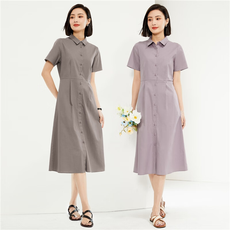 Giordano Women's Shirt Dress, Summer New Style, Lyocell Fabric, Commuter Waist-Cinching Lapel Short-Sleeve Dress, Women's Style 05465314