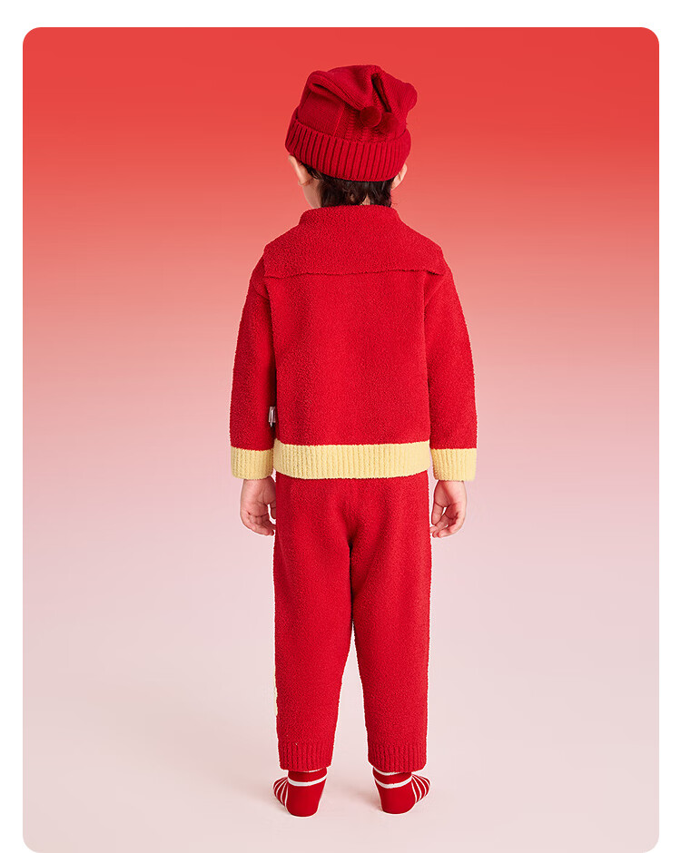 Balabala Kids Homewear Set Boys Girls 2026 New Spring National Style Pajamas Red Plush New Year 2